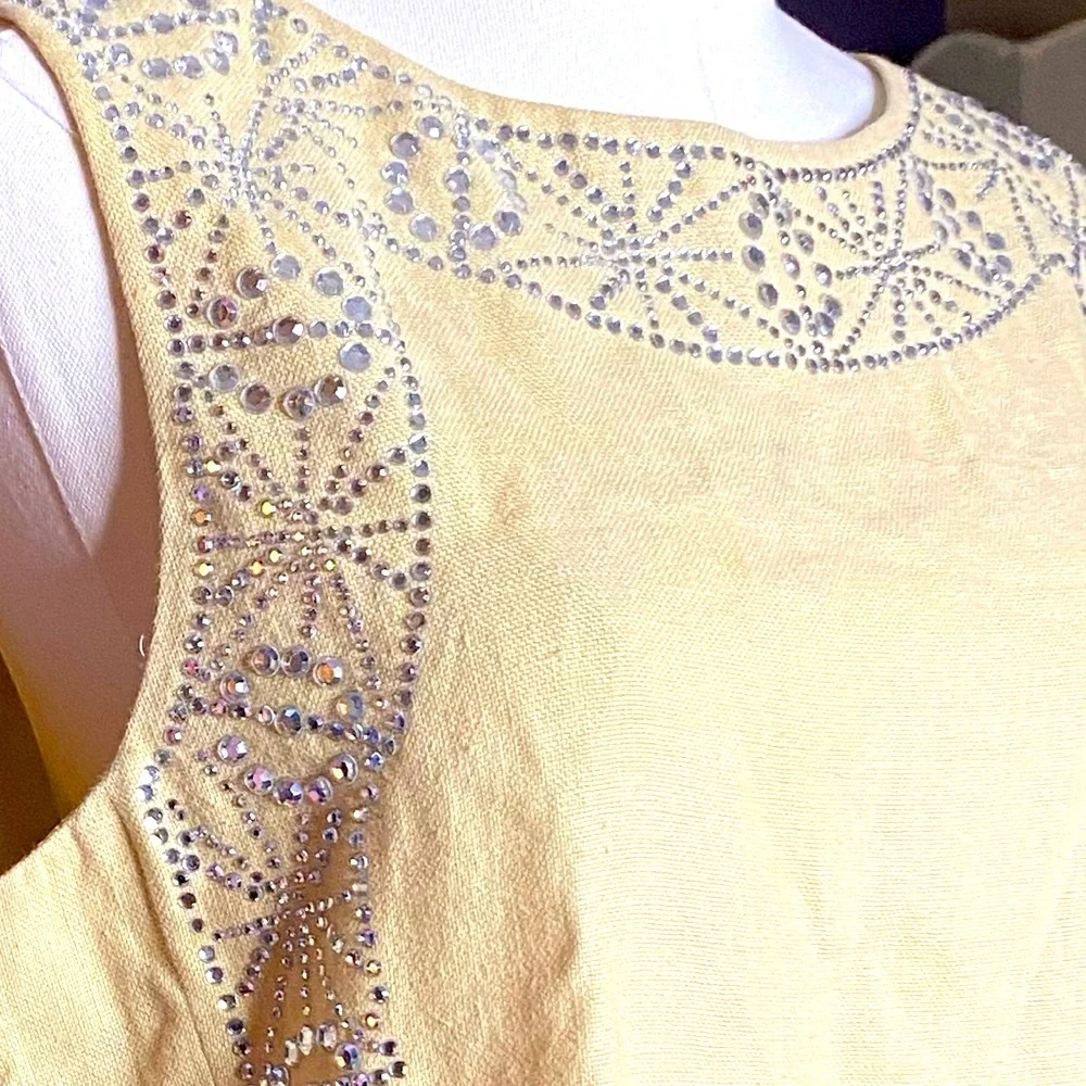 Tory Burch Rhinestone Embellished 100% Linen Sleeveless Tunic Top Size 12